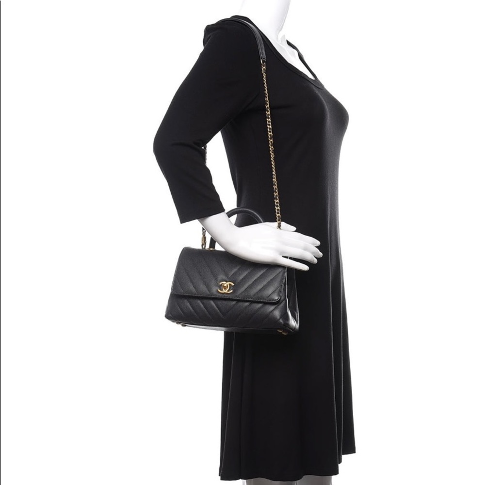 {CHANEL} Caviar Chevron Quilted Mini Dark Grey Bag - Picture 10 of 10